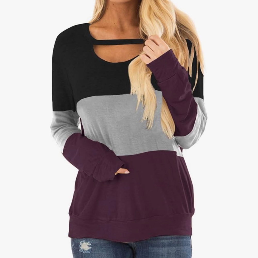 Minclouse Colorblock Women's Top - Black, Gray, Purple